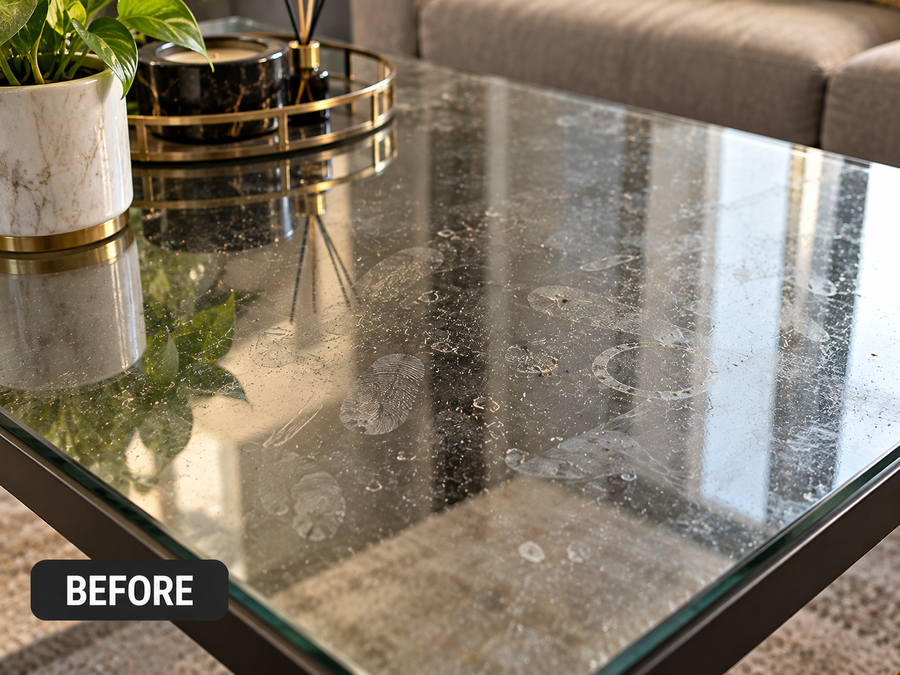 Smudged glass — before cleaning