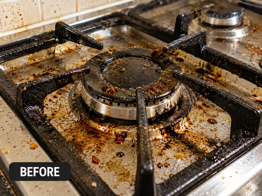 Greasy stove — before cleaning
