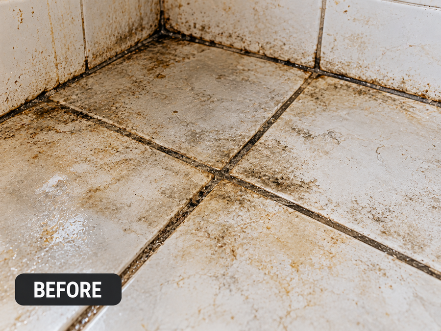 Stained tiles — before cleaning