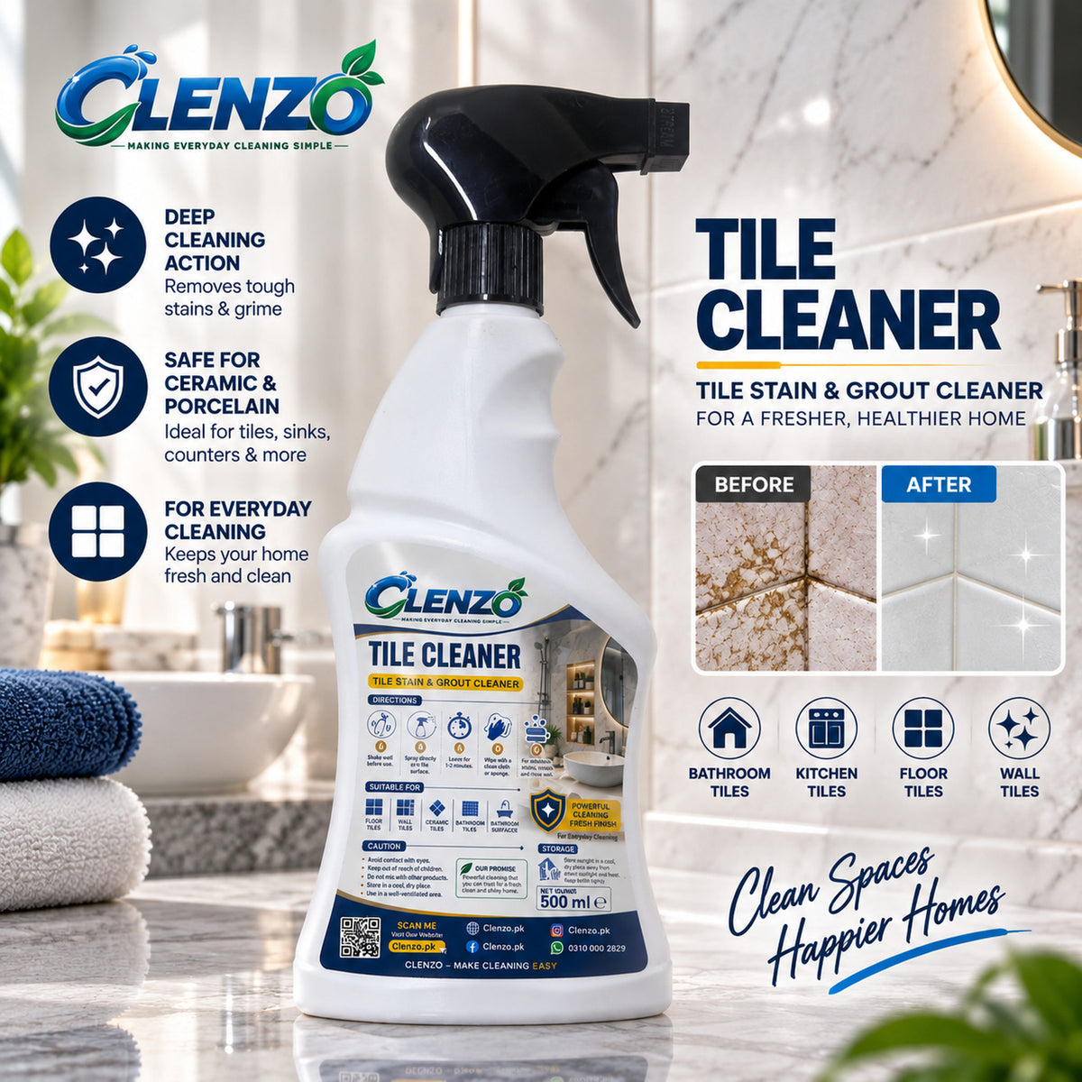 Clenzo Tile Cleaner & Shiner Sea Blue 500 ml