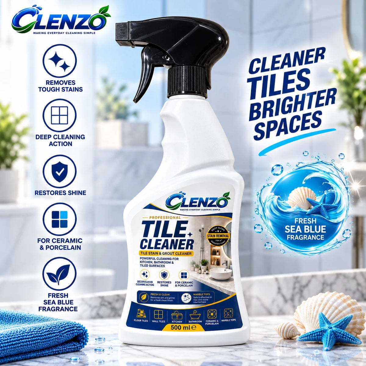 Clenzo Tile Cleaner & Shiner Sea Blue 500 ml
